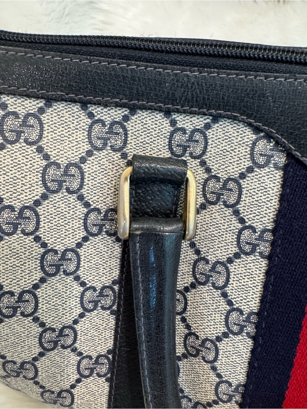 Gucci Blue and Red GG Supreme Satchel with Top Handles - Picture 12 of 15